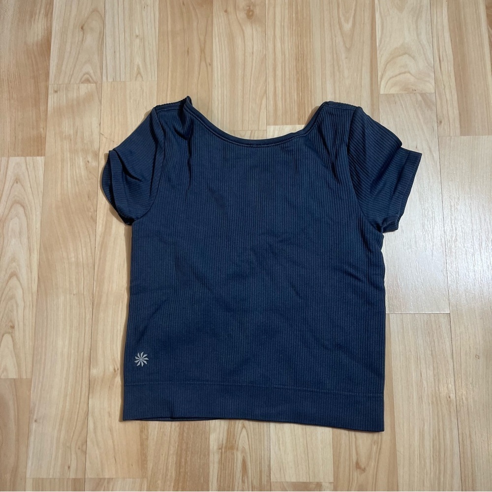 Athleta Womens Grey Short‎ Sleeve Ribbed Activewear Top Size XS